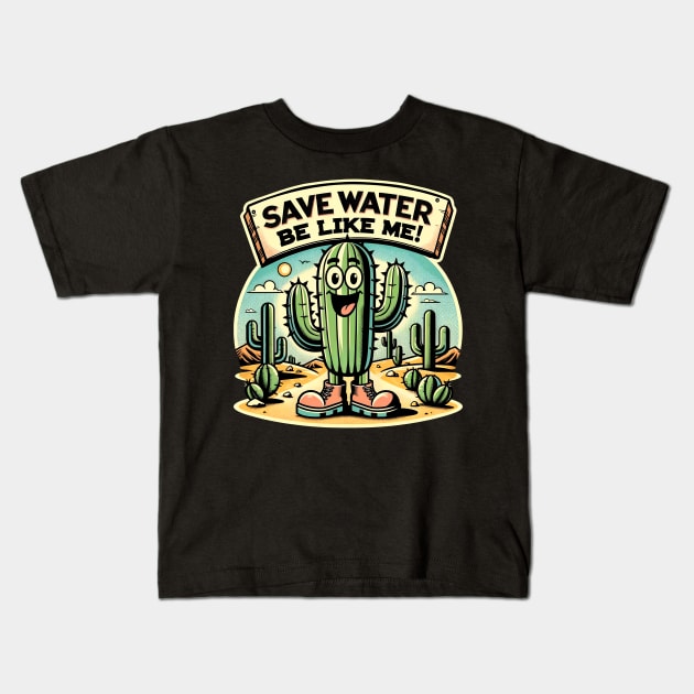 Save Water Cactus Kids T-Shirt by Neon Galaxia